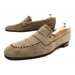 NEUF CHAUSSURES HERMES MOCASSINS PERFORES 43.5 EN DAIM BEIGE LOAFERS SHOES 865€