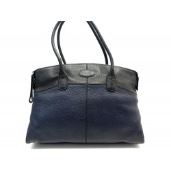 NEUF SAC A MAIN TOD'S D-BAG CUIR GRAINE NOIR & BLEU LEATHER HAND BAG PURSE 2200€