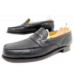 CHAUSSURES JM WESTON 180 MOCASSINS 8C 42 CUIR LEZARD NOIR LOAFERS SHOES 1720€