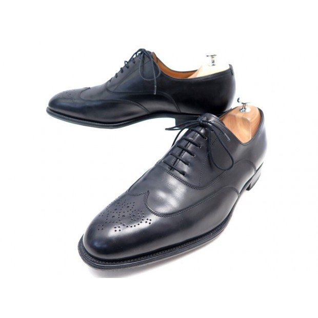 CHAUSSURES HERMES JOHN RICHELIEU BOUT FLEURI 44 EN CUIR NOIR BLACK SHOES 720€