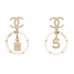 NEUF BOUCLES D'OREILLES CHANEL LOGO CC PERLE FLACON NUMERO 5 DORE EARRINGS 1010€