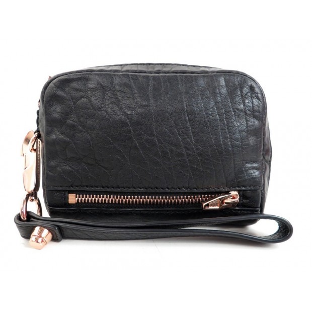 NEUF POCHETTE A MAIN ALEXANDER WANG LARGE FUMO EN CUIR NOIR 15CM SAC CLUTCH 335€