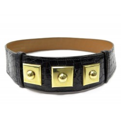 VINTAGE CEINTURE HERMES PIANO 72 CM EN CUIR CROCODILE NOIR CROCO LEATHER BELT