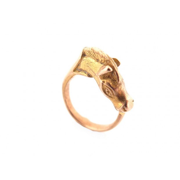 VINTAGE BAGUE HERMES TETE DE CHEVAL RAVINET D'ENFERT T51 METAL DORE GOLDEN RING