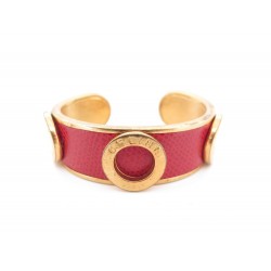 VINTAGE BRACELET CELINE 17 CM EN METAL DORE ET CUIR ROUGE RED LEATHER JEWEL