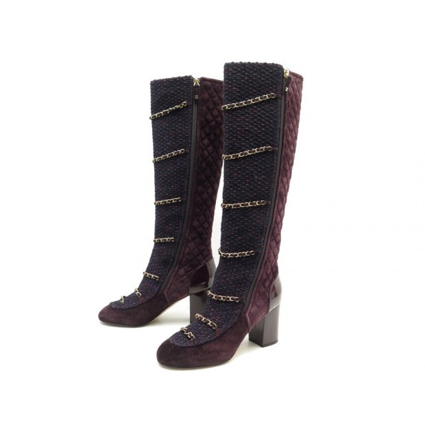 NEUF BOTTES CHANEL G33030 39.5 TWEED CHAINE ENTRELACEES MATELASSE BOOTS 1930€