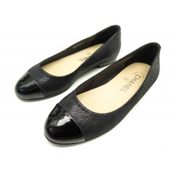 NEUF CHAUSSURES BALLERINES CHANEL G28536 36 TOILE ET CUIR NOIR BOITE SHOES 830€