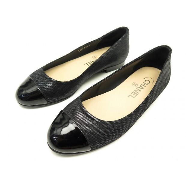 NEUF CHAUSSURES BALLERINES CHANEL G28536 36 TOILE ET CUIR NOIR BOITE SHOES 830€