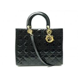 SAC A MAIN CHRISTIAN DIOR LADY LARGE BANDOULIERE EN CUIR CANNAGE VERNI BAG 5400€