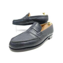 CHAUSSURES JM WESTON MOCASSINS 180 6.5C 40.5 EN CUIR DE LEZARD NOIR SHOES 1600€