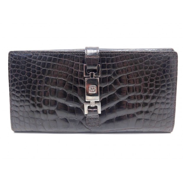 PORTEFEUILLE GUCCI JACKYE 05479 EN CUIR DE CROCODILE MARRON PORTE MONNAIE WALLET