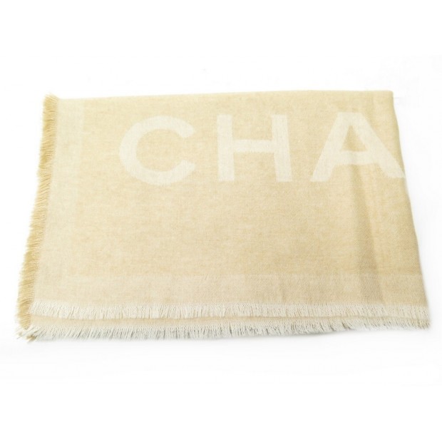 NEUF CHALE ETOLE CHANEL LOGO CC EN CACHEMIRE ET SOIE BEIGE NEW SCARF SHAWL 1240€