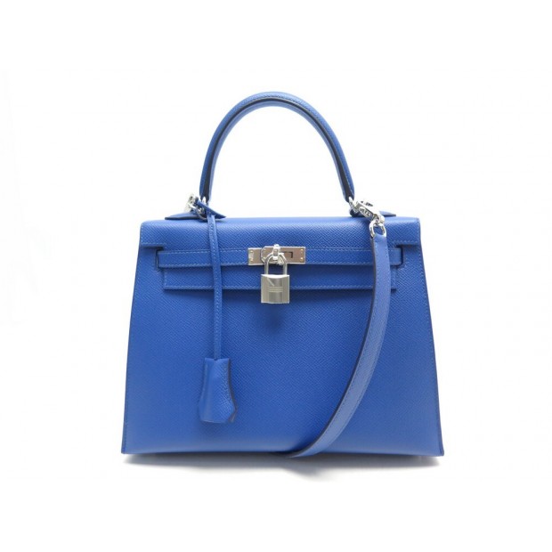 NEUF SAC A MAIN HERMES KELLY II SELLIER 25 EN CUIR EPSOM BLEU DE FRANCE HANDBAG