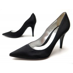 NEUF CHAUSSURES SERGIO ROSSI 38 ESCARPINS EN SATIN NOIR BLACK COURT SHOES 475€