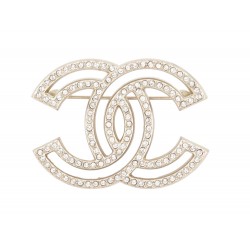 NEUF BROCHE CHANEL CHANEL LOGO CC & STRASS EN METAL DORE GOLDEN NEW BROOCH 580€