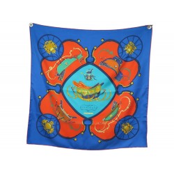 NEUF FOULARD HERMES SPRINGS PHILIPPE LEDOUX EN SOIE BLEUE BLUE SILK SCARF 460€