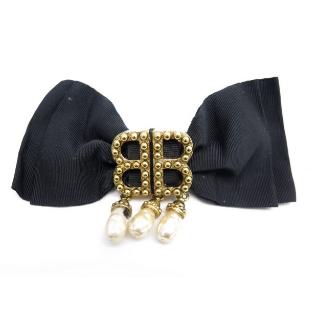 BARRETTE CHEVEUX BALENCIAGA NOEUD ET PERLES NOIR & DORE + BOITE BLACK HAIR CLIP