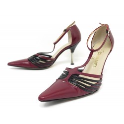 CHAUSSURES ESCARPINS CHANEL 37.5 CUIR BORDEAUX BURGUNDY LEATHER COURT SHOES 780€