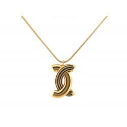 VINTAGE COLLIER CHANEL PENDENTIF LOGO CC STYLISE 1960'S DORE PENDANT NECKLACE