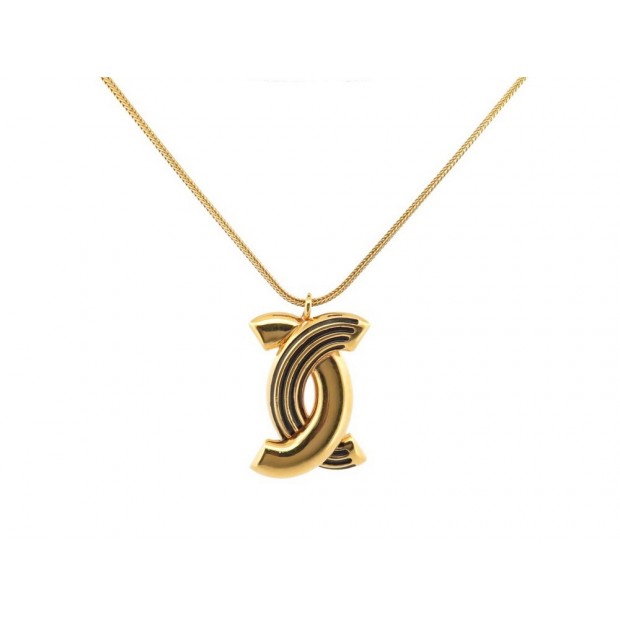 VINTAGE COLLIER CHANEL PENDENTIF LOGO CC STYLISE 1960'S DORE PENDANT NECKLACE