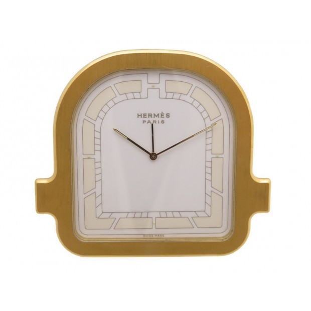 PENDULETTE DE VOYAGE HERMES REVEIL MONTRE HORLOGE EN METAL DORE CLOCK WATCH