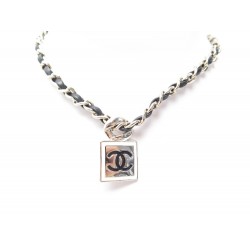 NEUF COLLIER CHANEL 2021 LOGO CC ET CHAINE ENTRELACEE CUIR CHOCKER NECKLACE 970€