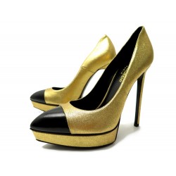 NEUF ESCARPINS SAINT LAURENT JANIS 320314 39 EN CUIR DORE GOLDEN PUMPS 560€