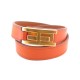 BRACELET HERMES DOUBLE TOUR EN CUIR ORANGE ET ATTRIBUTS DORES 15 CM + BOITE 480€