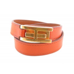 BRACELET HERMES DOUBLE TOUR EN CUIR ORANGE ET ATTRIBUTS DORES 15 CM + BOITE 480€