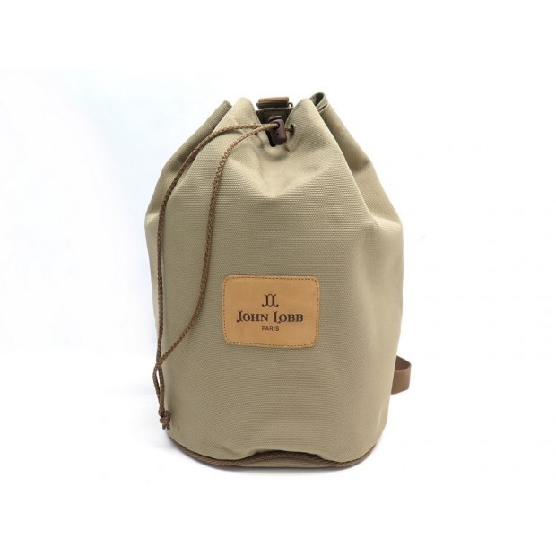 SAC BOURSE SEAU JOHN LOBB HOMME EN TOILE BEIGE MEN CANVAS BUCKET HAND BAG