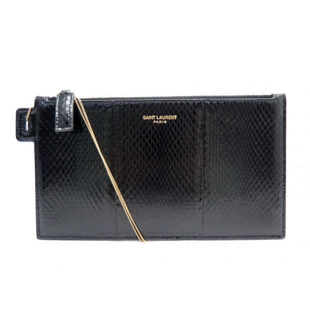 NEUF SAC A MAIN YVES SAINT LAURENT 669907 POCHETTE CUIR PYTHON NOIR POUCH 1200€