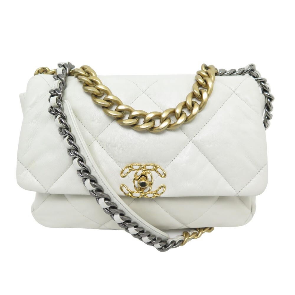 sac a main chanel 19 large en cuir matelasse blanc