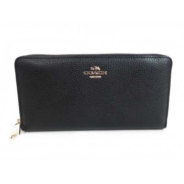 NEUF PORTEFEUILLE COACH ACCORDION EN CUIR NOIR MONNAIE WALLET BILLFOLD 195€