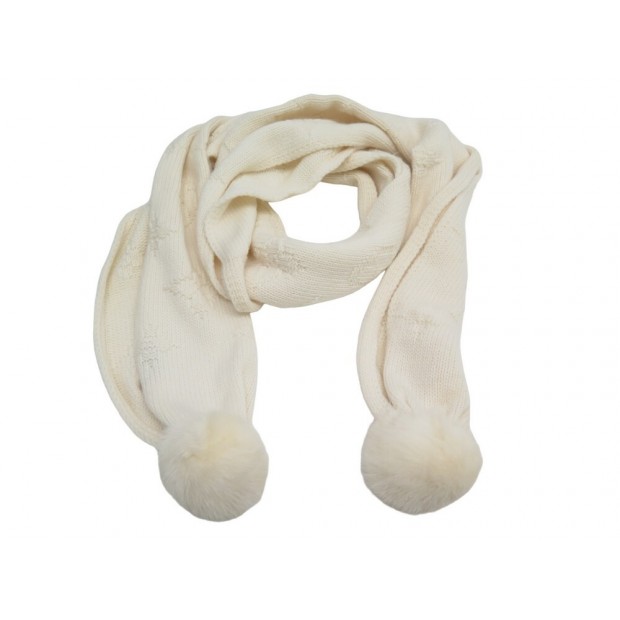 NEUF ECHARPE VUITTON CACHEMIRE POMPONS FOURRURE DE VISON ECRU MINK FUR SCARF