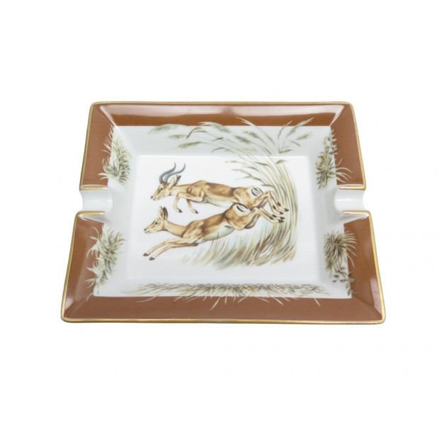 CENDRIER HERMES GAZELLES VIDE POCHE EN PORCELAINE BLANC ET MARRON ASHTRAY 600€