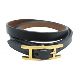 BRACELET HERMES HAPI TRIPLE TOUR GM 21-22 EN CUIR NOIR BLACK LEATHER STRAP 340€