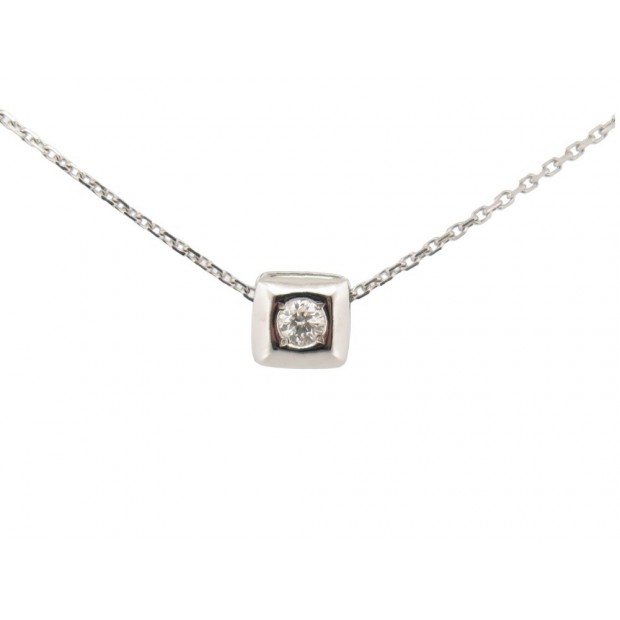 COLLIER PENDENTIF DIAMANTISSIMO EN OR BLANC 18K ORNE D'UN DIAMANT GOLD NECKLACE