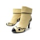 NEUF CHAUSSURES CHANEL BOTTINES A TALONS 37 CUIR BEIGE NOIR BICOLORE BOOTS 1400€