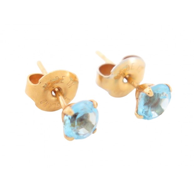 BOUCLES D'OREILLES PUCES EN OR JAUNE 18K ET AIGUE MARINE GOLDEN EARRINGS