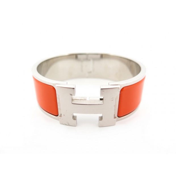 BRACELET HERMES CLIC CLAC H LARGE 16 CM EN EMAIL ORANGE FINITION PALLADIE 680€