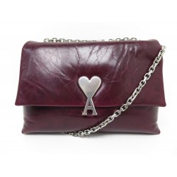 NEUF SAC A MAIN AMI PARIS VOULEZ VOUS EN CUIR FROISE BORDEAUX HANDBAG PURSE 880€