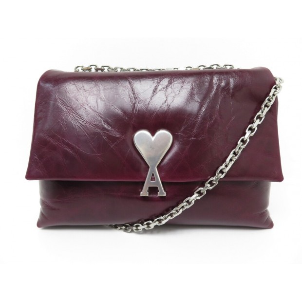 NEUF SAC A MAIN AMI PARIS VOULEZ VOUS EN CUIR FROISE BORDEAUX HANDBAG PURSE 880€