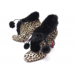 CHAUSSURES CHRISTIAN LOUBOUTIN BOTTINES 36 CUIR LEOPARD ET FOURRURE SHOES 995€