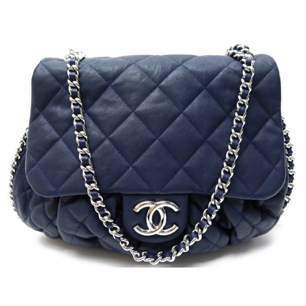 NEUF SAC A MAIN CHANEL HOBO EN CUIR MATELASSE BLEU LOGO CC QUILTED HANDBAG 7000€