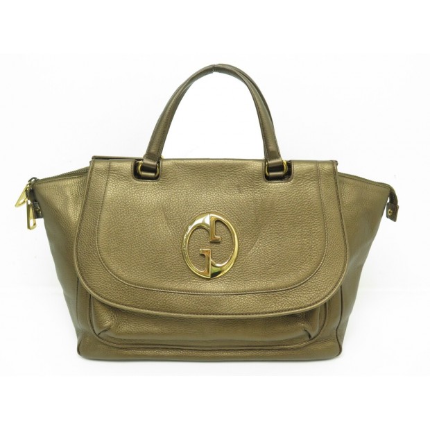 SAC A MAIN GUCCI 1973 MEDIUM 251813 EN CUIR GRAINE BRONZE HAND BAG PURSE 1800€