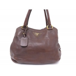 SAC A MAIN PRADA EN CUIR GRAINE MARRON 34 CM BROWN LEATHER HAND BAG 1500€