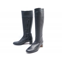 CHAUSSURES HERMES BOTTES CAVALIERES 38.5 EN CUIR NOIR LEATHER RIDING BOOTS 1880€