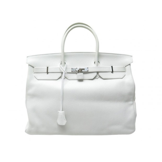 SAC A MAIN HERMES BIRKIN 40 EN CUIR TOGO BLANC ATTRIBUTS ARGENTES HAND BAG PURSE