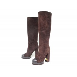 CHAUSSURES CHANEL G29248 BOTTES A TALONS 37 EN DAIM MARRON SUEDE BOOTS 2305€