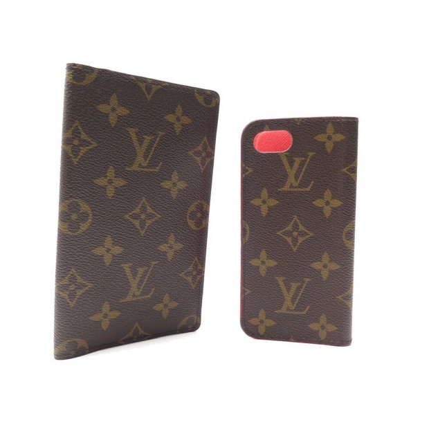 NEUF LOT PORTE AGENDA + ETUI COQUE IPHONE 7 LOUIS VUITTON EN TOILE MONOGRAM 510€